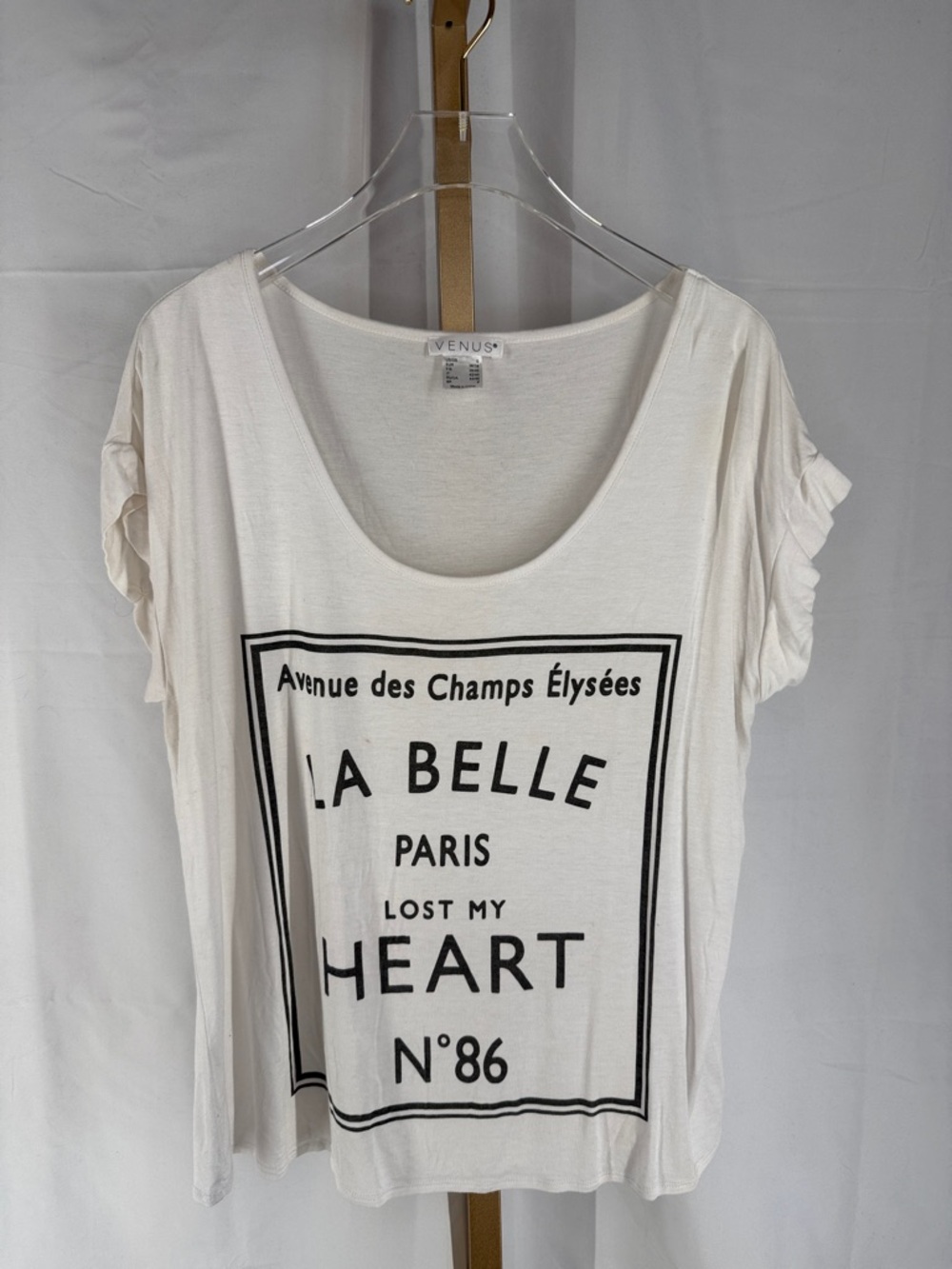 VENUS Paris La Belle Lost My Heart Tee Shirt Top Graphic Tshirt- Small - White - Picture 11 of 12